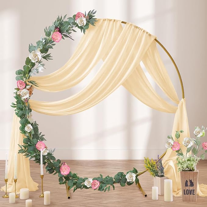 Champagne Gold Wedding Arch Draping Fabric 2 Panels 29" x 20 FT Wedding Drapes for Backdrop Sheer Curtains Drapes for Romantic Bridal Baby Shower Ceremony Birthday Party Fall Outdoor Events