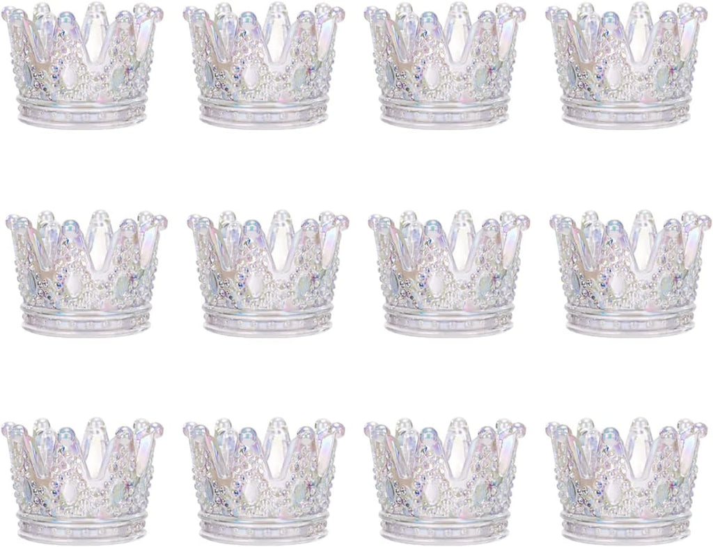 GOLDEAL 24 Pcs Colorful Crown Glass Tealight Holders Decorative,Votive Candle Holders Bulk,Candlestick for Wedding, Party,Dinner, Home Table Decor.