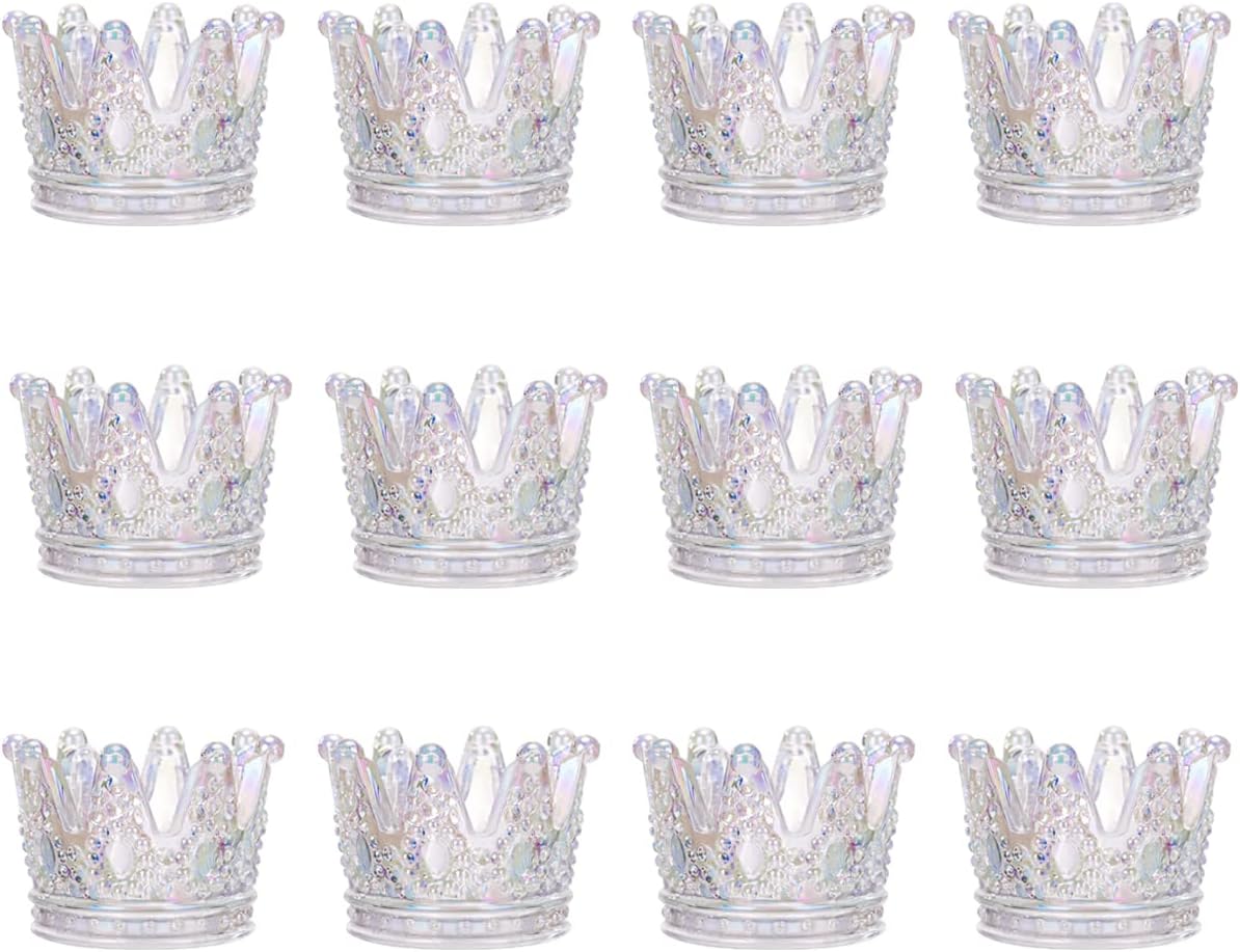 GOLDEAL 24 Pcs Colorful Crown Glass Tealight Holders Decorative,Votive Candle Holders Bulk,Candlestick for Wedding, Party,Dinner, Home Table Decor.
