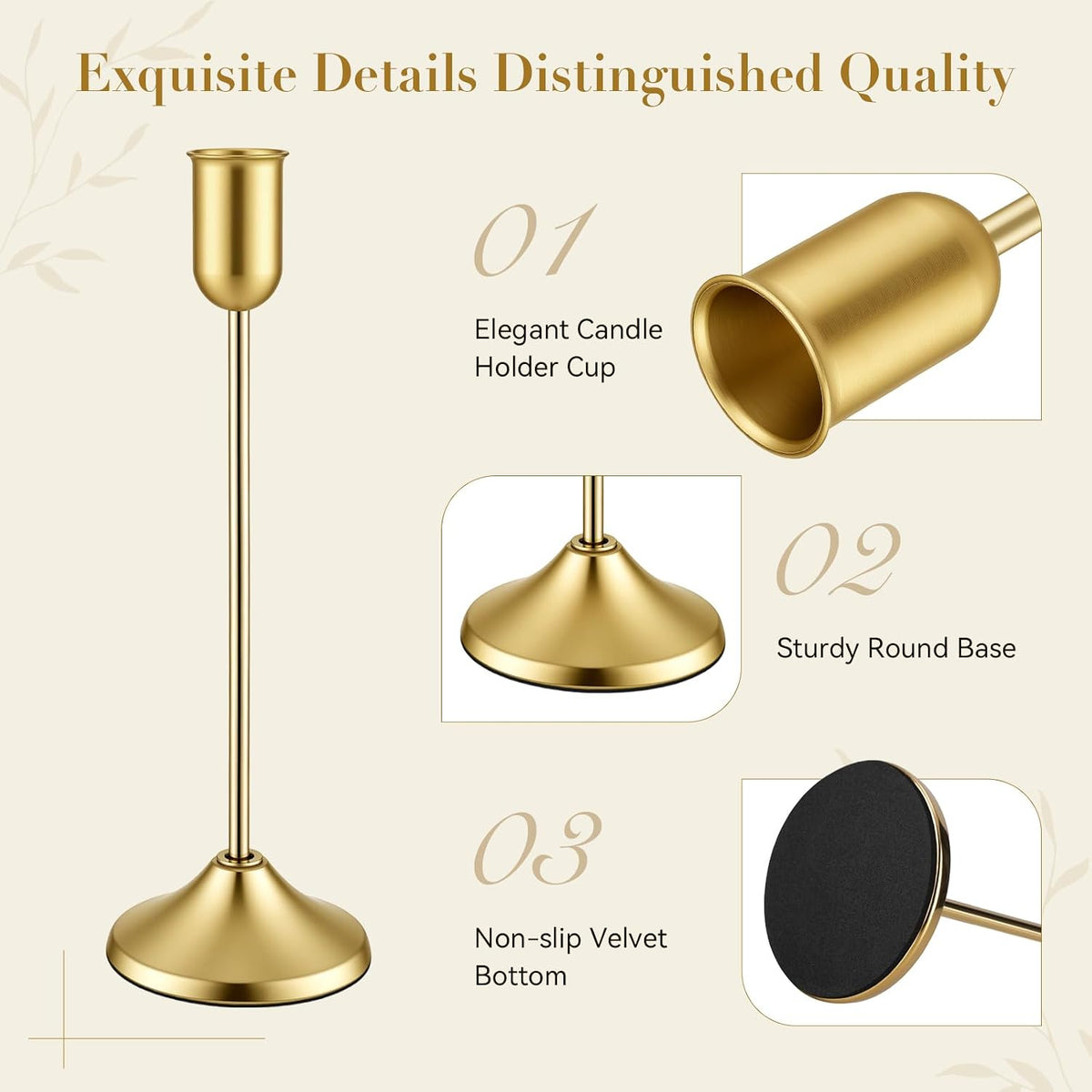 48 Pack Brass Gold Metal Taper Candle Holders Set,Vintage Metal Candlestick