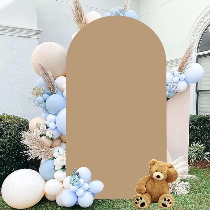 Brown Arch Cover Khaki Wedding-Arch-Cover 7.2ft Tan Arched Stand Covers Round Top Chiara Backdrop Covers Dounble Sided Arches Backdrop for Baby Shower Gender Reveal Party Ceremony