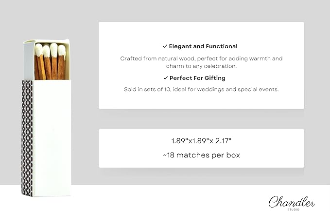 Chandler Studio 10 Boxes - Wooden Matchsticks in a Blank Matchbox with White/Black Matchboxes Colorful Tips (2" Matchboxes, 10 Boxes)