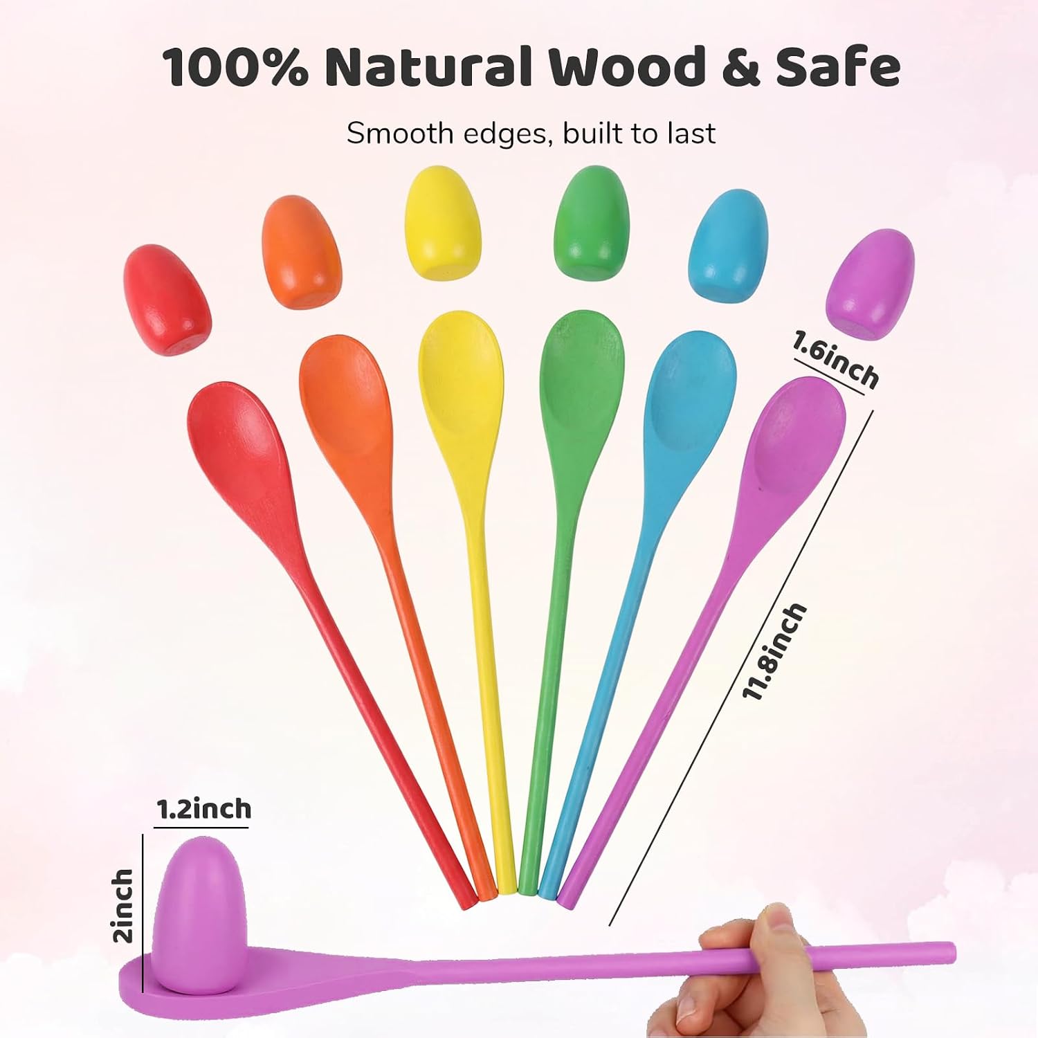 LovesTown 12 PCS Egg Spoon Race Game Sets, Wooden Balance Relay Games for Kids Carnival Birthday Party Outdoor Spring Group Obstacle Course Game Field Day Party Favors