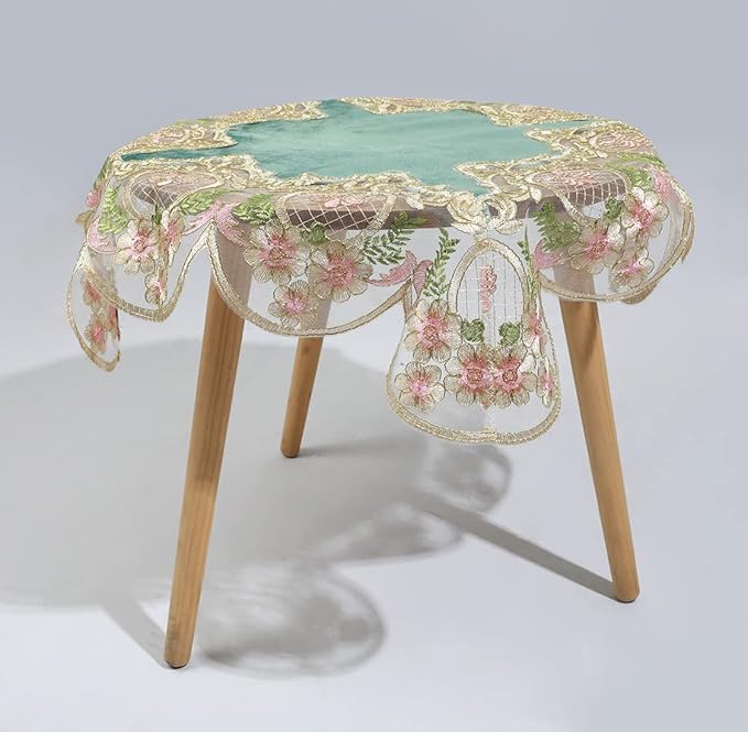 vctops Damask Lace Patchwork Tablecloth Luxury Square Small Table Cover Elegant Floral Embroidered Lace Table Cloth for Party Kitchen Dinning Picnic Decoration (Type N,32"x32")