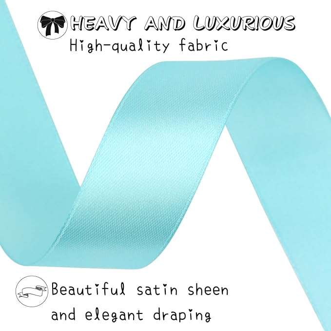 Lake Blue Solid Satin Ribbon 1 Inch 50 Yards Solid Polyester Fabric Ribbon for Gift Wrapping Wedding Christmas Baby Shower Birthday Party Decoration Handmade Immortal Flower Craft