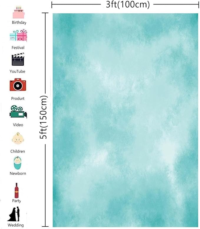 3x5ft Aqua Abstract Solid Photography Backdrops Gradient Portrait Photo Booth Background for Photographyer