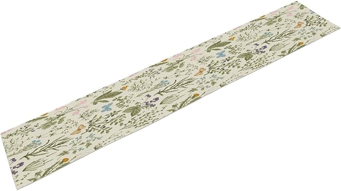Floral Botanical Table Runner, Garden Spring Flower Botanical Butterfly Animal for Restaurant, Kitchen, Wedding, Party Rectangular Table Runner Decoration,13in（33cm） W * 36in（92cm） L