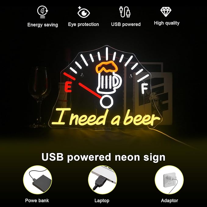 I Need a Beer Neon Sign,LED Neon Light Bar Wall Decor for Pub,Man Cave，Energy-Efficient,Shop Bar,Teen Room,Game Room Decor,Hip Hop Party Neon Signs Wall Decor,Party Bedroom Unique Gift for Beer Lovers