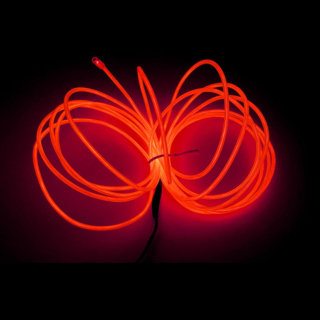 MaxLax EL Wire Red, 2M Portable Battery Pack Neon Light Strip 360° Cuttable Glowing Rope Lights for Parties, Halloween, DIY Decoration