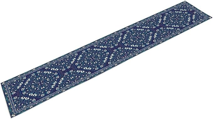 Boho Floral Vintage Table Runner, Retro Morris Abstract Blue Flower Rustic Country Farmhouse Pattern for Home Kitchen Table Decor Dining Coffee Room Wedding Party Decor 13x36in