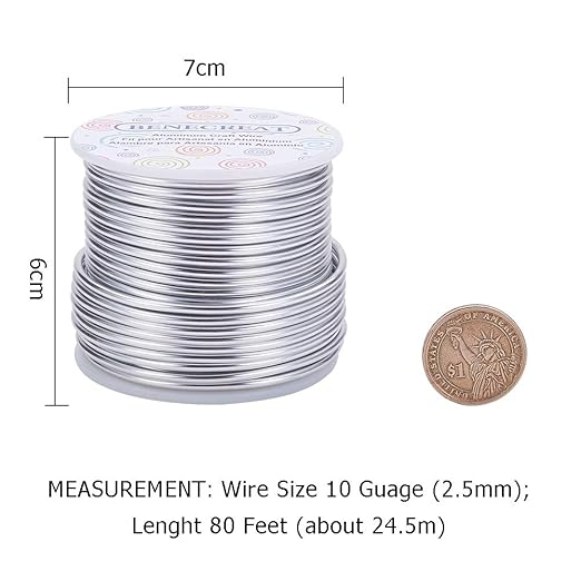 BENECREAT 10 Gauge Jewelry Craft Aluminum Wire 80 Feet Bendable Metal Sculpting Wire for Christmas Craft Floral Model Skeleton Making (Silver, 2.5mm)