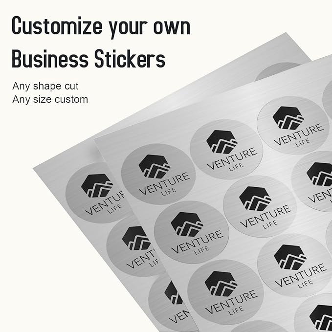 Custom Logo Stickers for Business, Personalised Logo Labels, Waterproof, Perfect for Branding & Packaging (Brushed Silver)