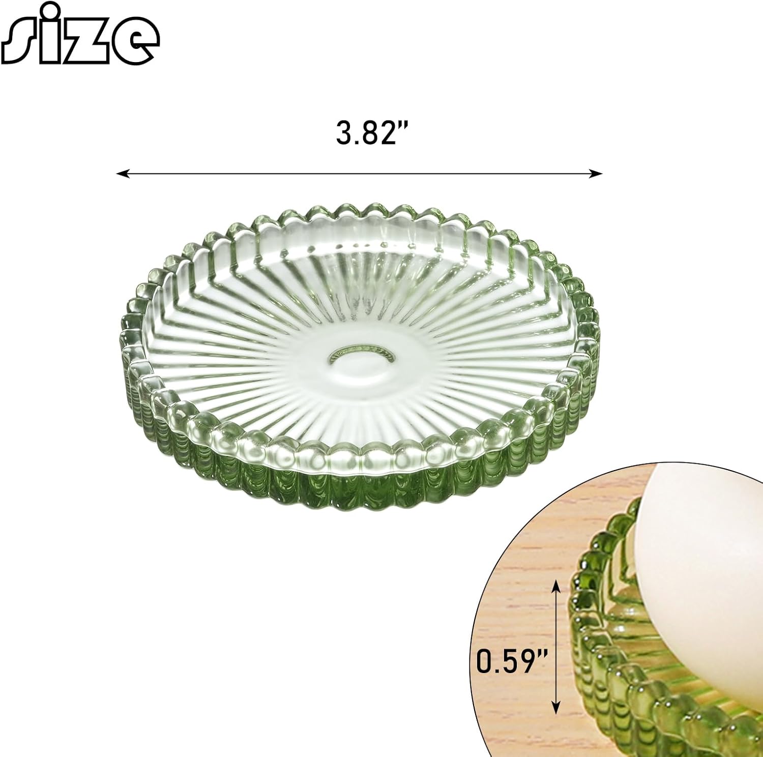 2 Pack Glass Pillar Candle Holders 4 Inch Ribbed Edge Design Decorative Candle Plate with Serrated Edges Clear Green Display Stand for Wedding Home Decor Table Centerpieces