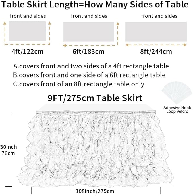 Luxury Organza Mesh Table Skirt Draping Floating Romance - Perfect for Bridal Showers, Birthday Weddings - Clear Flowing Decoration for a Wonderful Main Cake Table (Black-9ft, 108" Lx30 H)