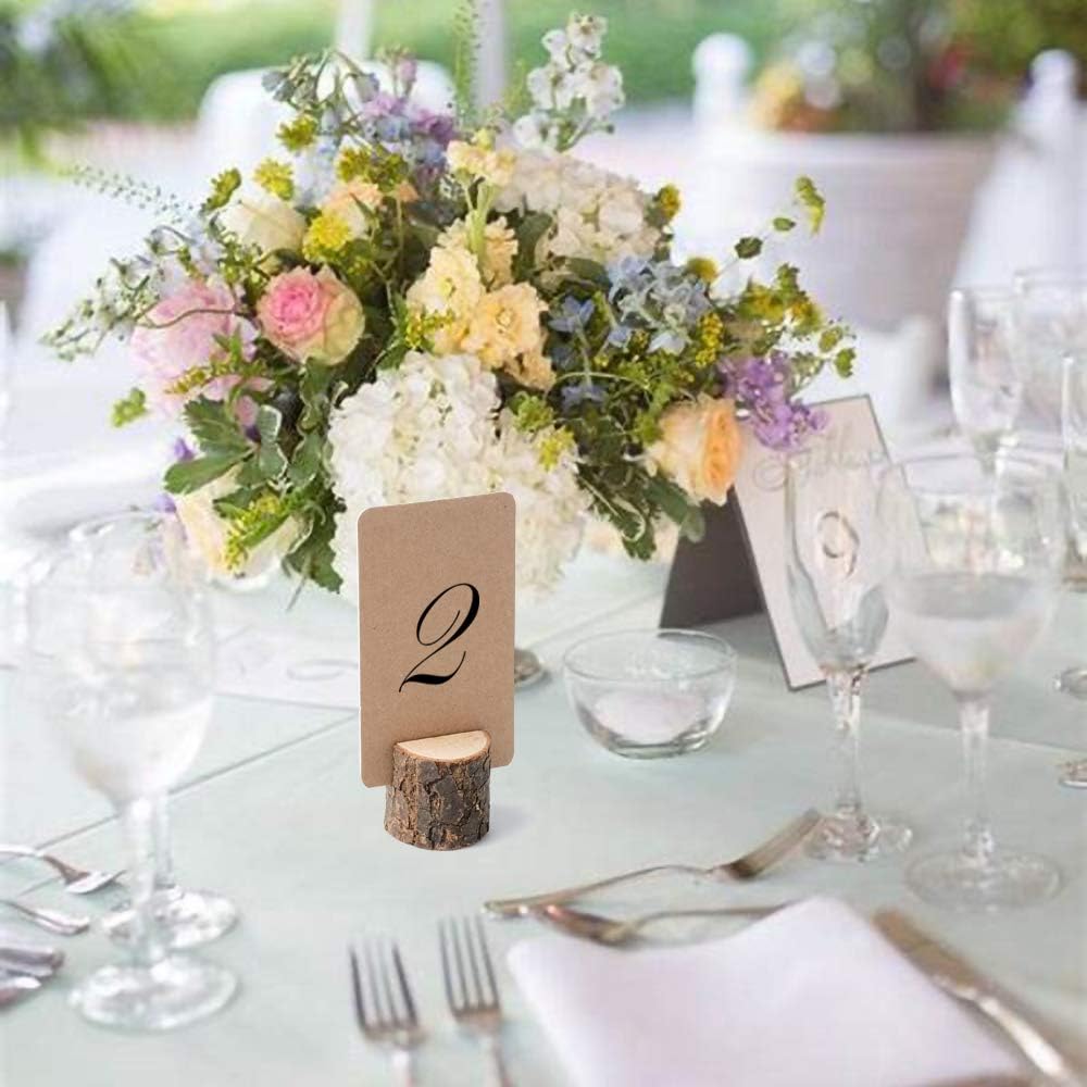 Jofefe 12Pcs Mini Wood Place Card Holders and 24Pcs Kraft Place Cards, Rustic Table Number Holders, Food Labels for Party Buffet, Name Card Photo Picture Holders for Harvest Fall Thanksgiving Wedding Birthday Party