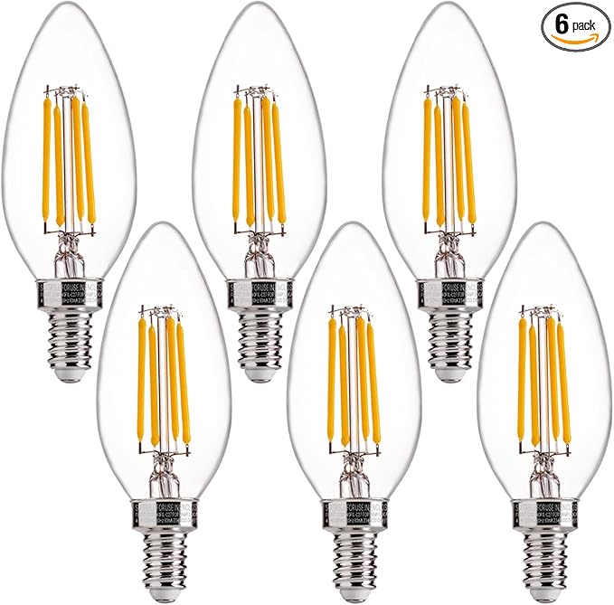 FLSNT 60W Equivalent LED Chandelier Light Bulbs, Dimmable LED B11 E12 Candelabra Base Bulbs, 3000K Warm White, 500LM, 6 Pack