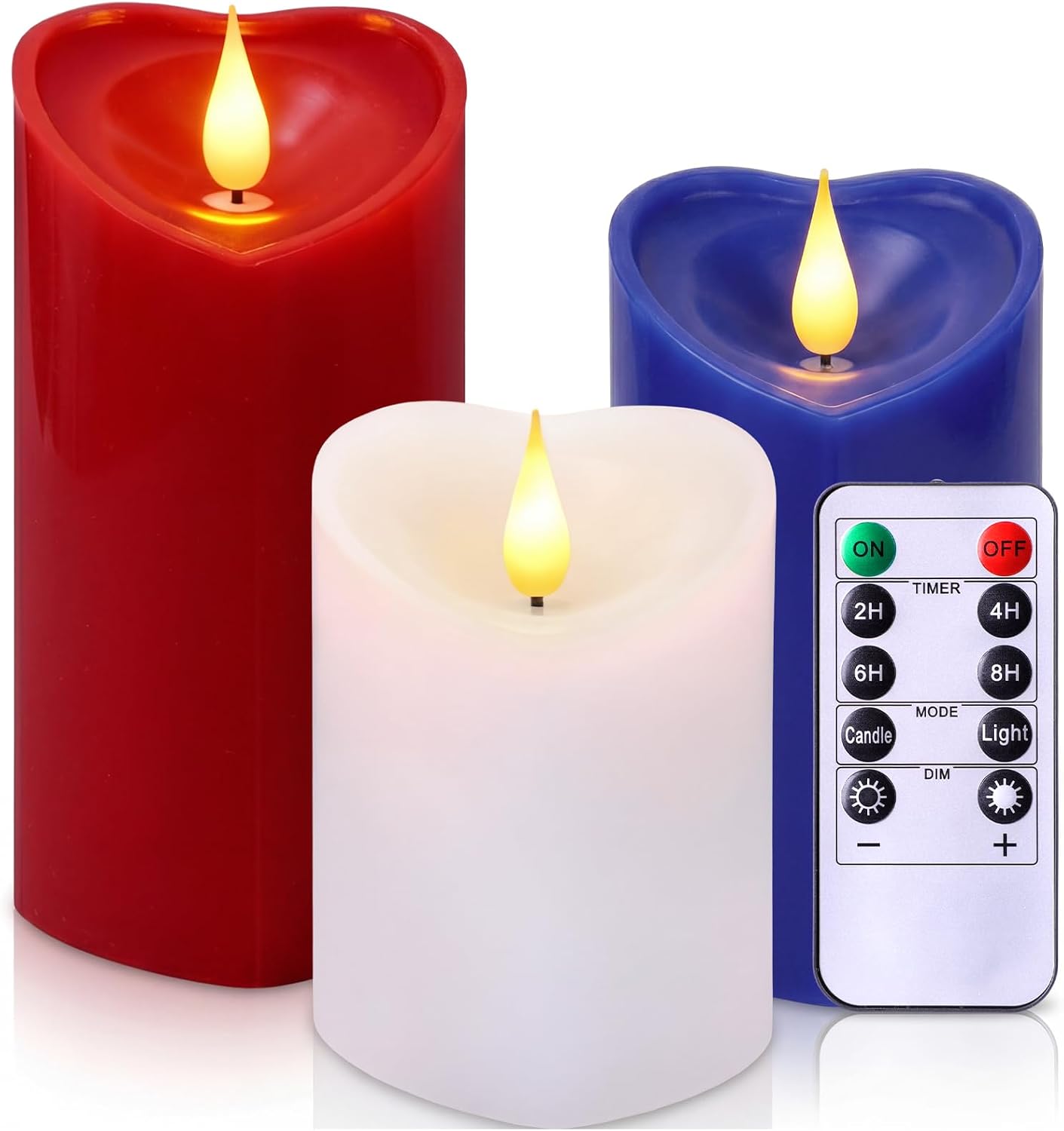 Retisee 3 PCS 4th of July Pillar Candle - 4" 5" 6" LED Battery Operated Flameless Candle with Remote for Independence Day Home Party Decoration Gift