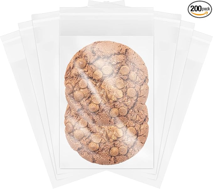 200 Pcs 4''x 6'' Clear Resealable Cello/Cellophane Good for Bakery,Adhesive Treat, Candle, Soap, Cookie Poly Bags