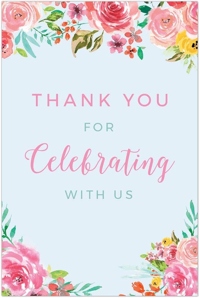 Andaz Press Extra Large Wedding Easel Board Party Sign, 12x18-inch, Tea Party Pink Roses on Baby Blue, Thank You for Celebrating With Us, 1-Pack