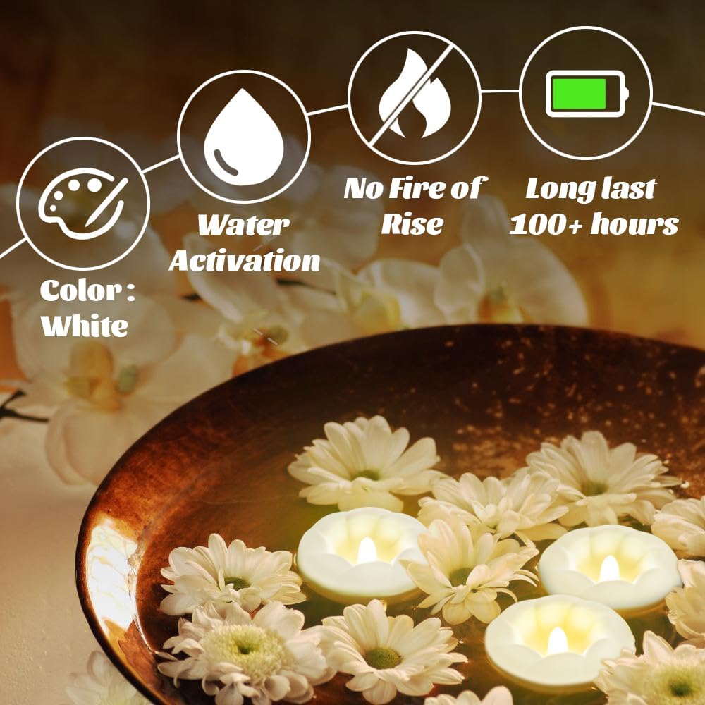 3”White Flameless Led Floating Candles, Plastic Battery Operated Flickering Waterproof Tealights Long Lasting 200H+ for Cylinder Vases, Centerpieces at Wedding, Party, Pool, Holiday (6pack)