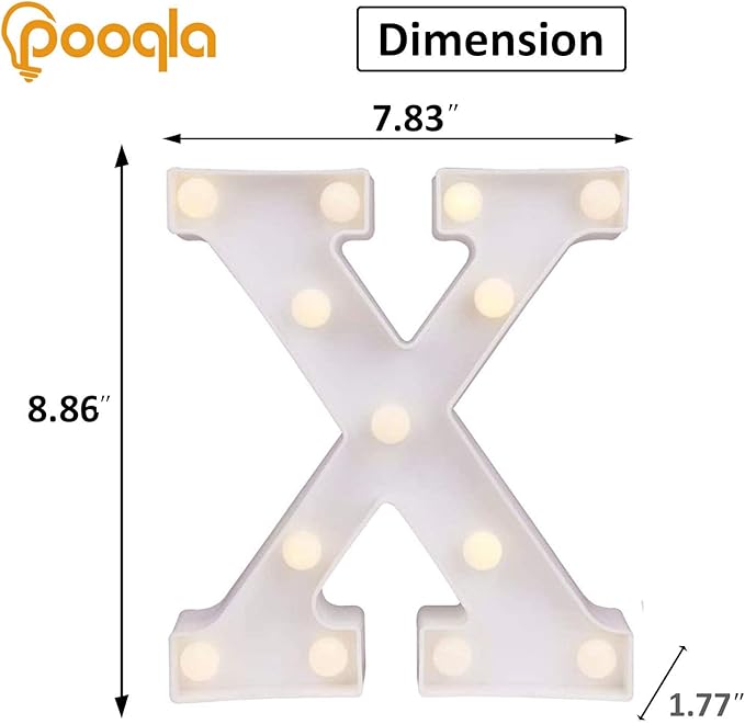 Pooqla LED Marquee Letter Lights Sign, Light Up Alphabet Letter for Home Party Wedding Decoration X