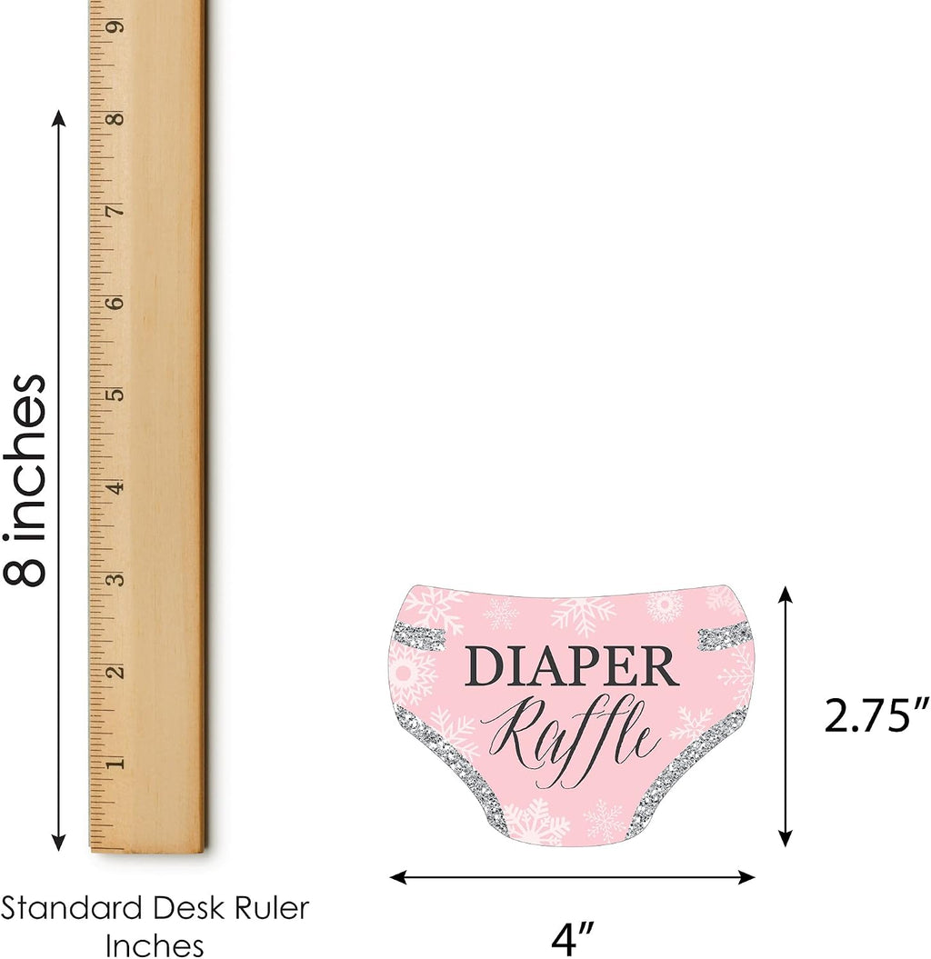 Big Dot of Happiness Pink Winter Wonderland - Diaper Shaped Raffle Ticket Inserts - Holiday Snowflake Baby Shower Activities - Diaper Raffle Game - Set of 24