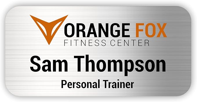 Custom Name Tag with Logo - Personalized Name Badge with Magnet Backing - Choose Your Size and Color (Silver Metal 3"x1.5" - Logo on Top)