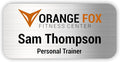 Custom Name Tag with Logo - Personalized Name Badge with Magnet Backing - Choose Your Size and Color (Silver Metal 3"x1.5" - Logo on Top)
