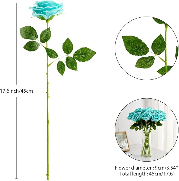 Artificial Rose 10pcs Open Flower Bouquet Faux Rose Stems for Wedding Arrangement, Bridal Bouquet, Centerpiece, Fake Faux Silk Flowers (Tiffany)