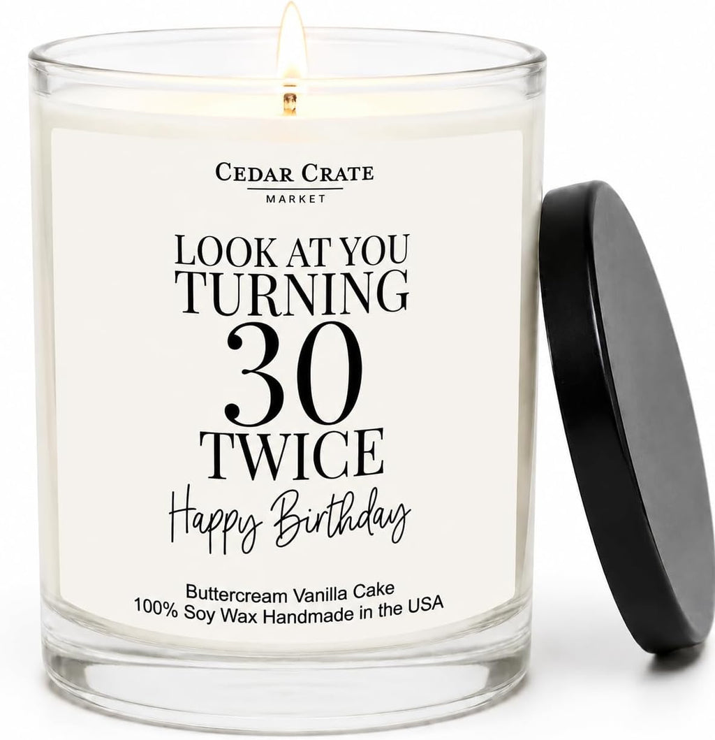 Crate Market 60th Birthday Gifts for Women – Buttercream Soy 60th Birthday Candle, 60+ Hour Burn, Funny Turning 60 Gift Ideas for Her Mom Wife Best Friend, Handmade USA
