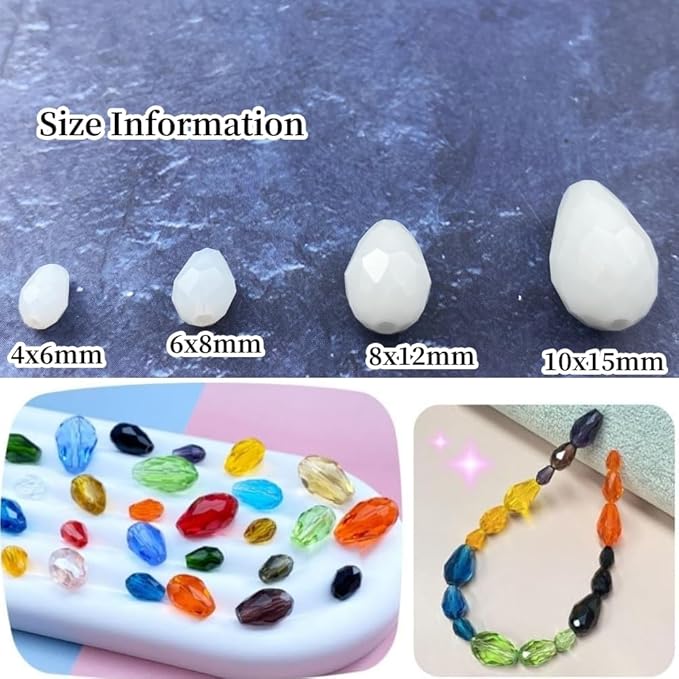 200pcs 4x6mm Teardrop Crystal Glass Beads Vertical Hole Faceted Glass Teardrop Spacer Beads for Bracelets Necklace Earring DIY Jewelry Making Craft(White)