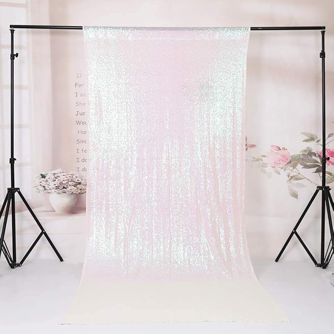 Eternal Beauty White Iridescent Sequin Backdrop, 8x8 Ft Glitter Background Curtains for Shimmer Photography Party Wedding Birthday Back Drop Decor