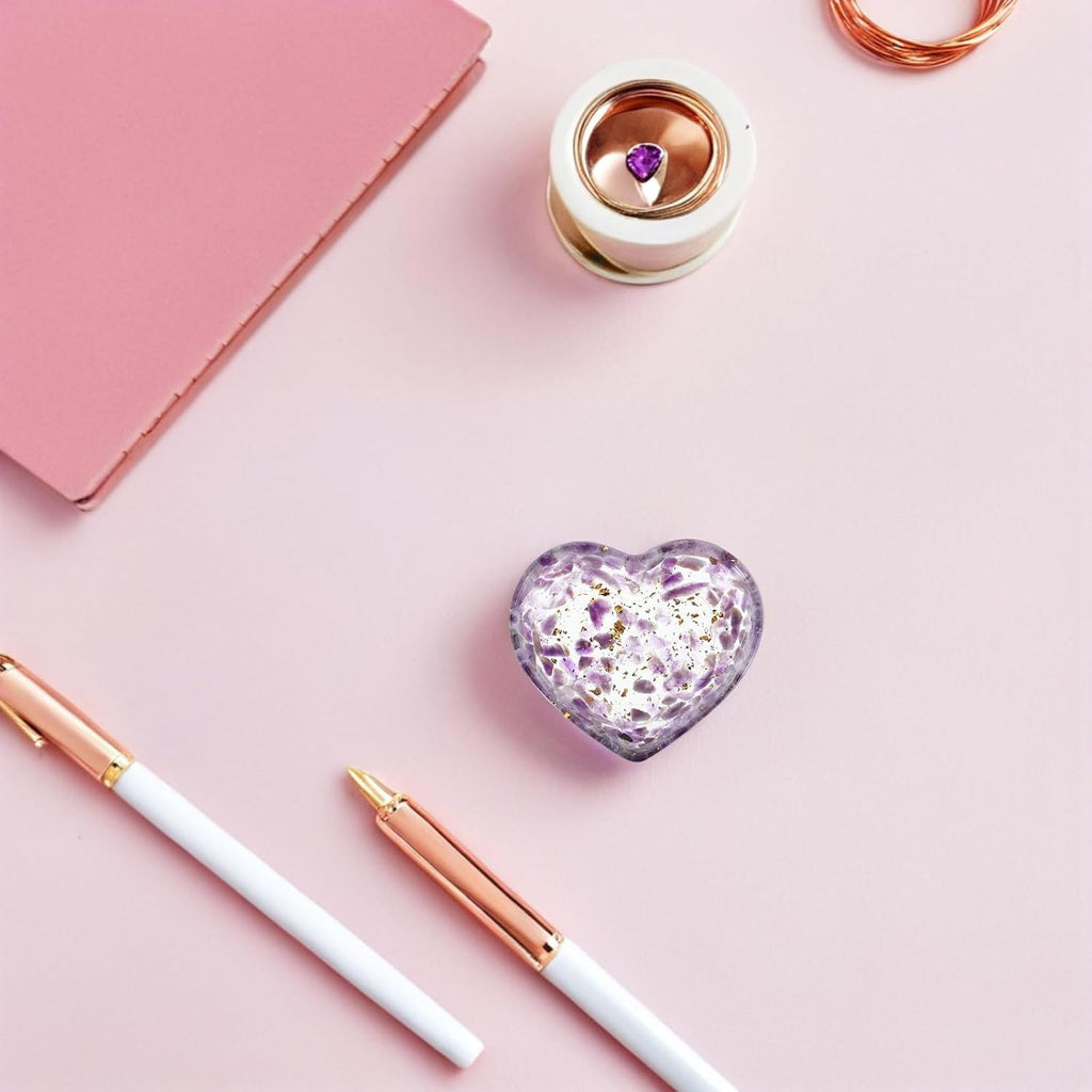 Mikinona Natural Crystal Heart Shaped Candle Base Resin Candle Cup Holder with Unique Texture, Handpolished and Built to Last, Decorative Ornament for Office and Bedroom