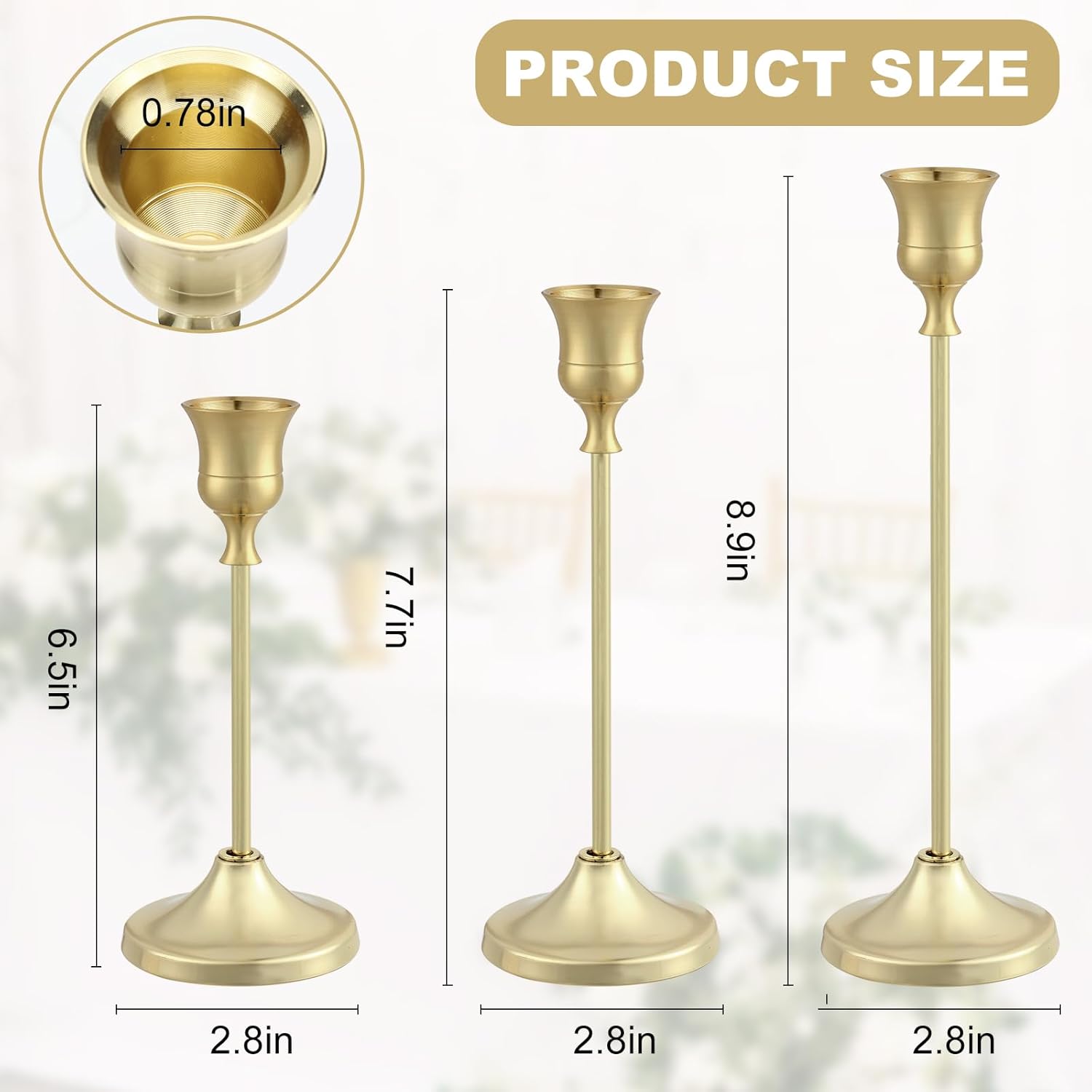 Candlestick Holders 6PCS, Metal Taper Candle Holder, Gold Candle Holders for Pillar Candles, Candle Holder for Wedding Fireplace Mantel Housewarming Gift