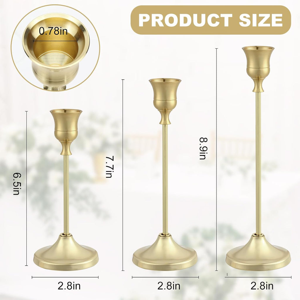 Candlestick Holders 4 Sets(12 Pcs), Gold Candle Holders with Anti-Slip Pad, Metal Taper Candle Holder, Candle Holder for Wedding Fireplace Mantel Housewarming Gift