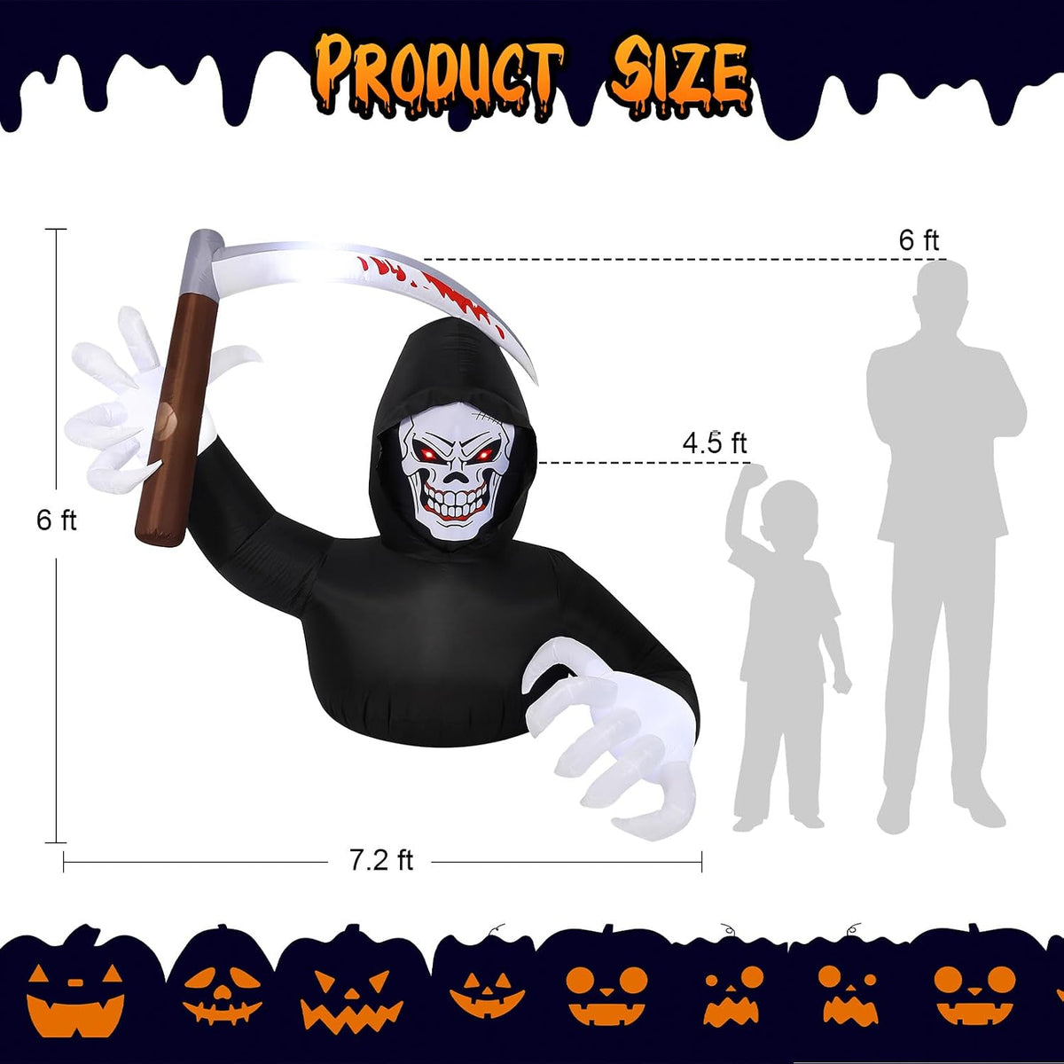 Luxspire 7.2FT Halloween Inflatable Outdoor, Inflatable Grim Reaper Decor