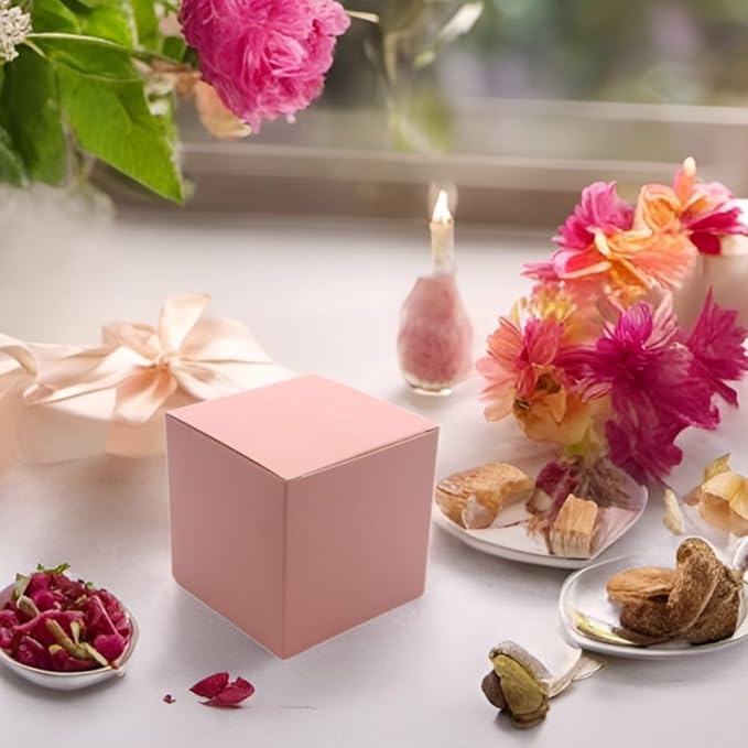 Oletx 25 Pcs Pink Paper Gift Boxes, Small Candy BoxesBulk,3x3x3 inch Gift Box with Lids, Goodie TreatBoxes for Party Favors, Birthday Gifts, Wedding Gifts