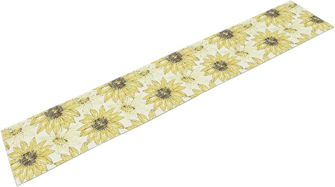 Chrysanthemum Vintage Floral Table Runner, Elegant Grunge Gray Sunflower Spring Summer Elegant Pattern Artichokes Flower Table Runner for Party Kitchen Dining Living Room Decor, 13x60 Inch