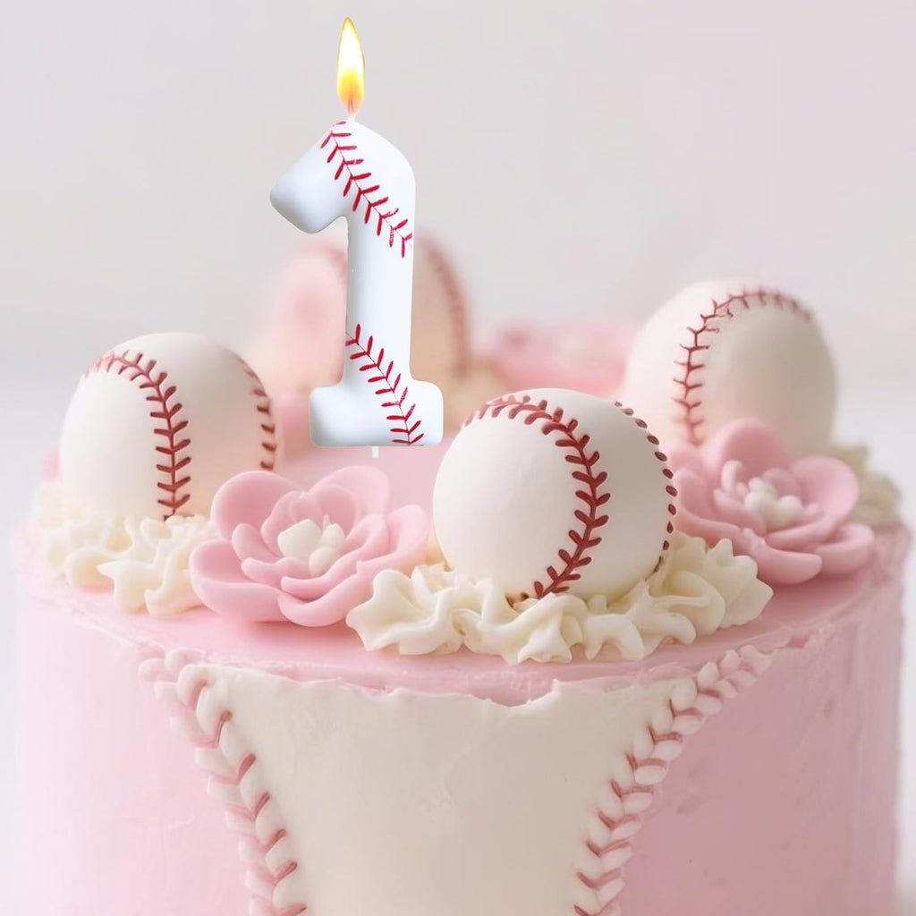 Baseball Birthday Number Candles for Cake White Number 1 Rookie of The Year 1st Birthday Candle Baseball Cake Topper for Baseball Birthday Party Decorations
