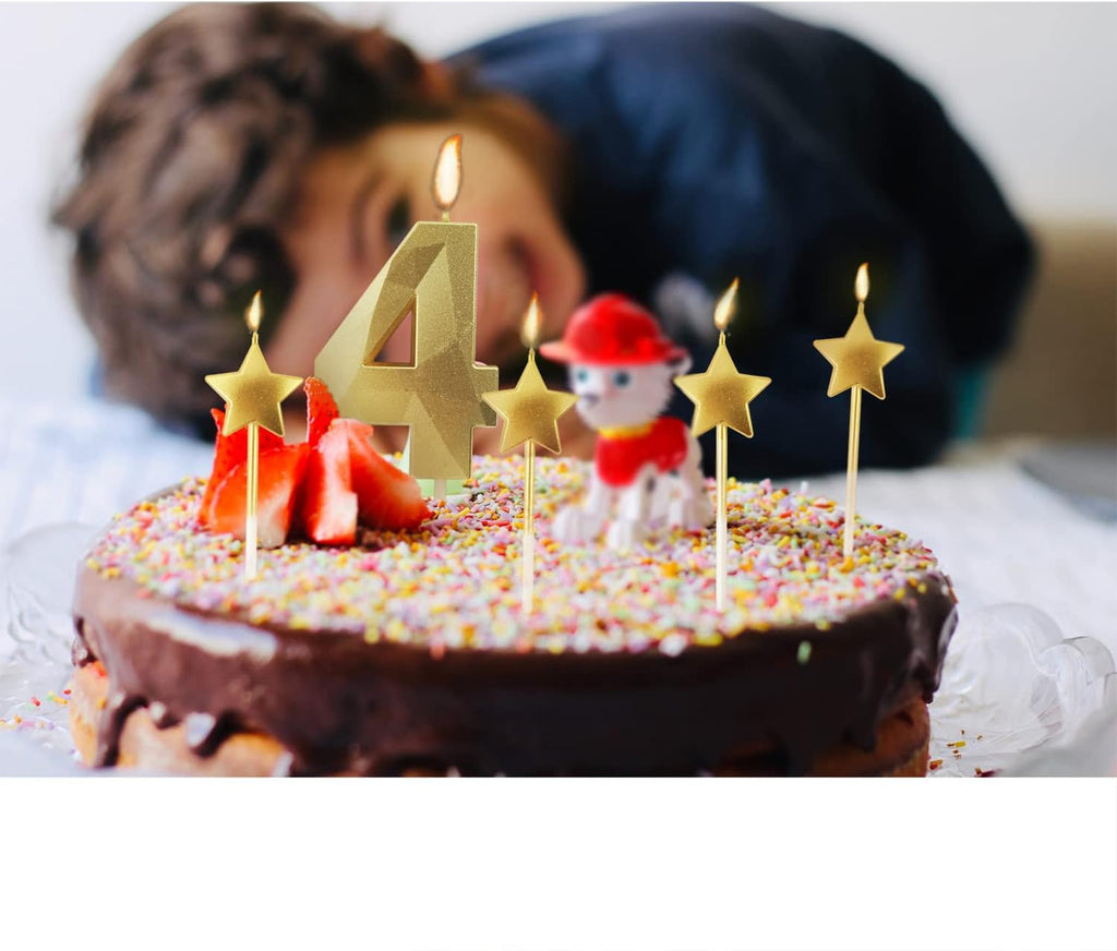 Golden Number 7 & Star 3D Diamond Shaped Birthday Candles - 2.76 inch, Suitable for Parties & Cake Decorations