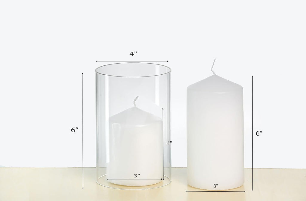 CYS EXCEL 2 PCS (H:6" D:4") Open Ended Clear Glass Hurricane Candleholder Tube Lamp Shade Open Flame Candlestick Holder Chimney Tube Cover Bottomless Cylinder
