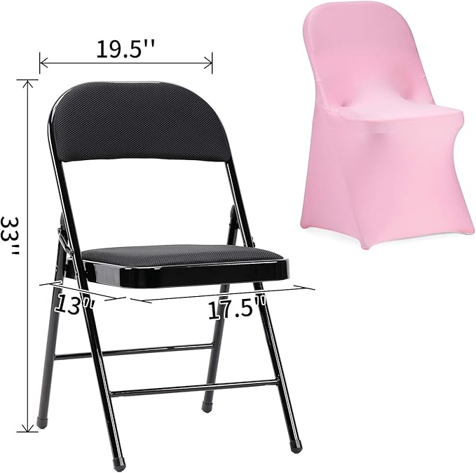 Peomeise Stretch Spandex Folding Chair Cover for Wedding Party Dining Banquet Event (Pink,12pcs)