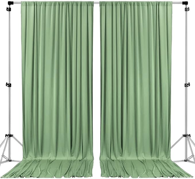 AK TRADING CO. 10 feet x 10 feet Sage IFR Polyester Backdrop Drapes Curtains Panels with Rod Pockets - Wedding Ceremony Party Home Window Decorations