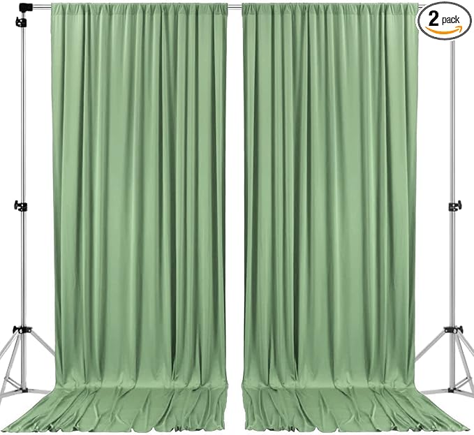 AK TRADING CO. 10 feet Wide x 12 feet Long IFR Polyester Backdrop Drapes Curtains Panels with Rod Pockets - Wedding Ceremony Party Home Window Decorations - SAGE Green