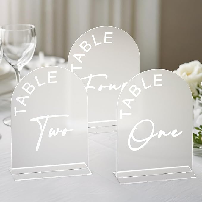 Frosted Arch Wedding Table Numbers 1-30 with Stands, 5x7 Inch Acrylic Arch Sign with Holder for Wedding Reception Table Centerpiece Decoration(New)