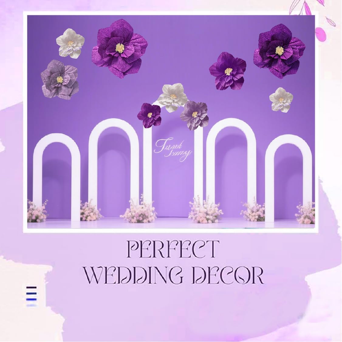 9 PCS Purple Paper Flowers Artificial Crepe Tissue White Wall Décor Wedding Birthday Bridal Baby Shower Classroom Nursery Room Backdrop Centerpieces Party Decorations Supplies (Purple (9PCS))