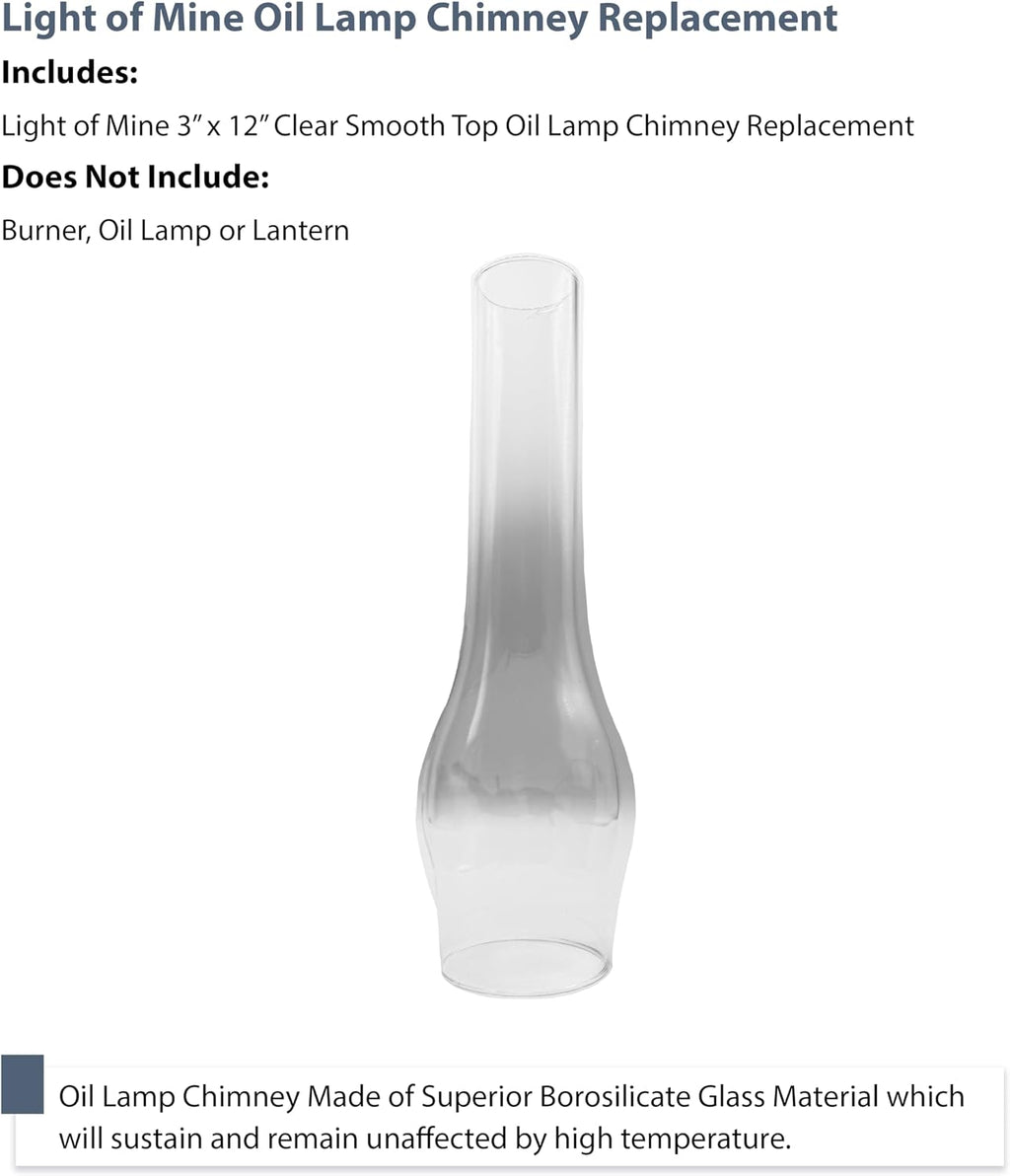 Light of Mine: 3" x 12" Replacement Oil Lamp Chimney – Clear Heat-Resistant Glass Chimney for Hurricane & Antique Oil Lamps