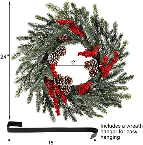 winemana 24 inch pre-lit christmas wreath with hanger shown in use
