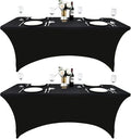 2-Pack 8ft Black Spandex Table Covers for Rectangle Folding Tables - Washable Elastic Tablecloth - Ultimate Fitted Table Protector for Birthday Parties, Trade Shows, Banquet