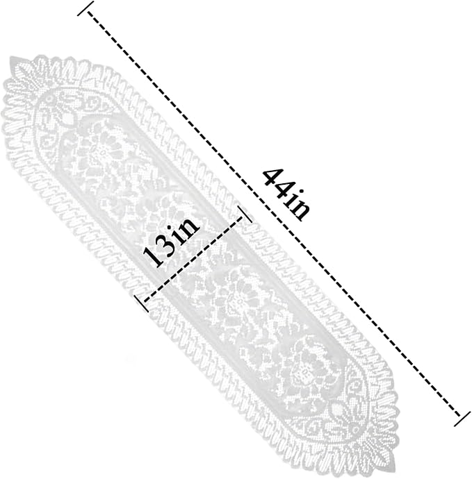 Tinsow 2 Pack Cotton Crochet Lace Rectangular Table Runner Dresser Scarf Doilies (White Style, 13" X 44")